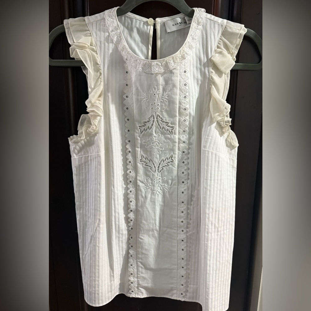 Coach White Broderie Anglaise Blouse